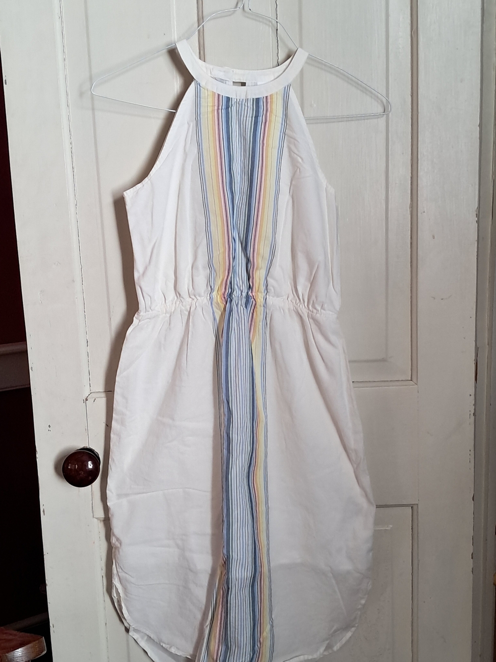 Crazy 8 White Halter Dress with Pastel Blue, Yellow and Pink Stripes
